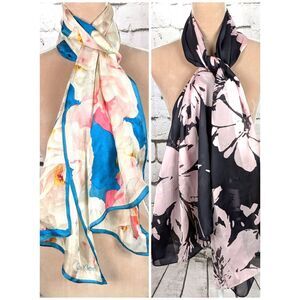 CALVIN KLEIN Lot of 2 Floral Scarves Silk Feminine Spring Summer